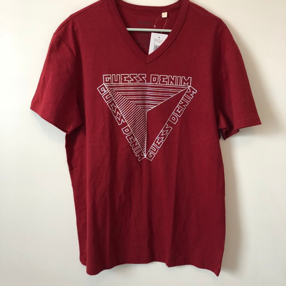 Guess Denim V- Neck Graphic Tee Shirt